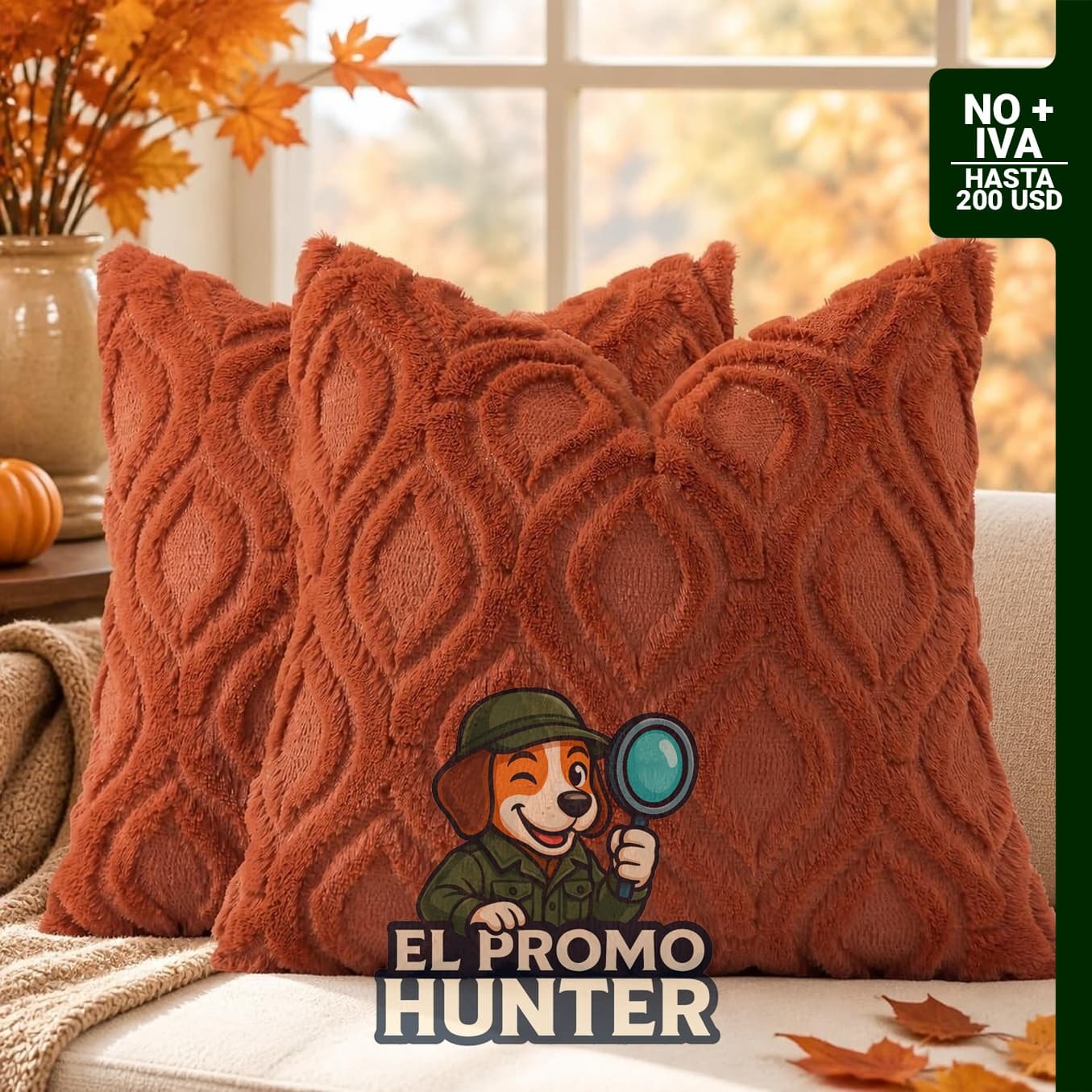 Juego de 2 fundas de almohada de 45.7 x 45.7 cm, felpa de lana sintética óxido, detalles de primavera.
