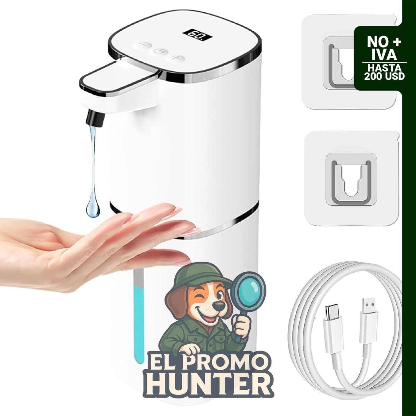 Dispensador automático de jabón líquido OHIFAST, recargable por USB, 400 ml, con 9 niveles ajustables.
