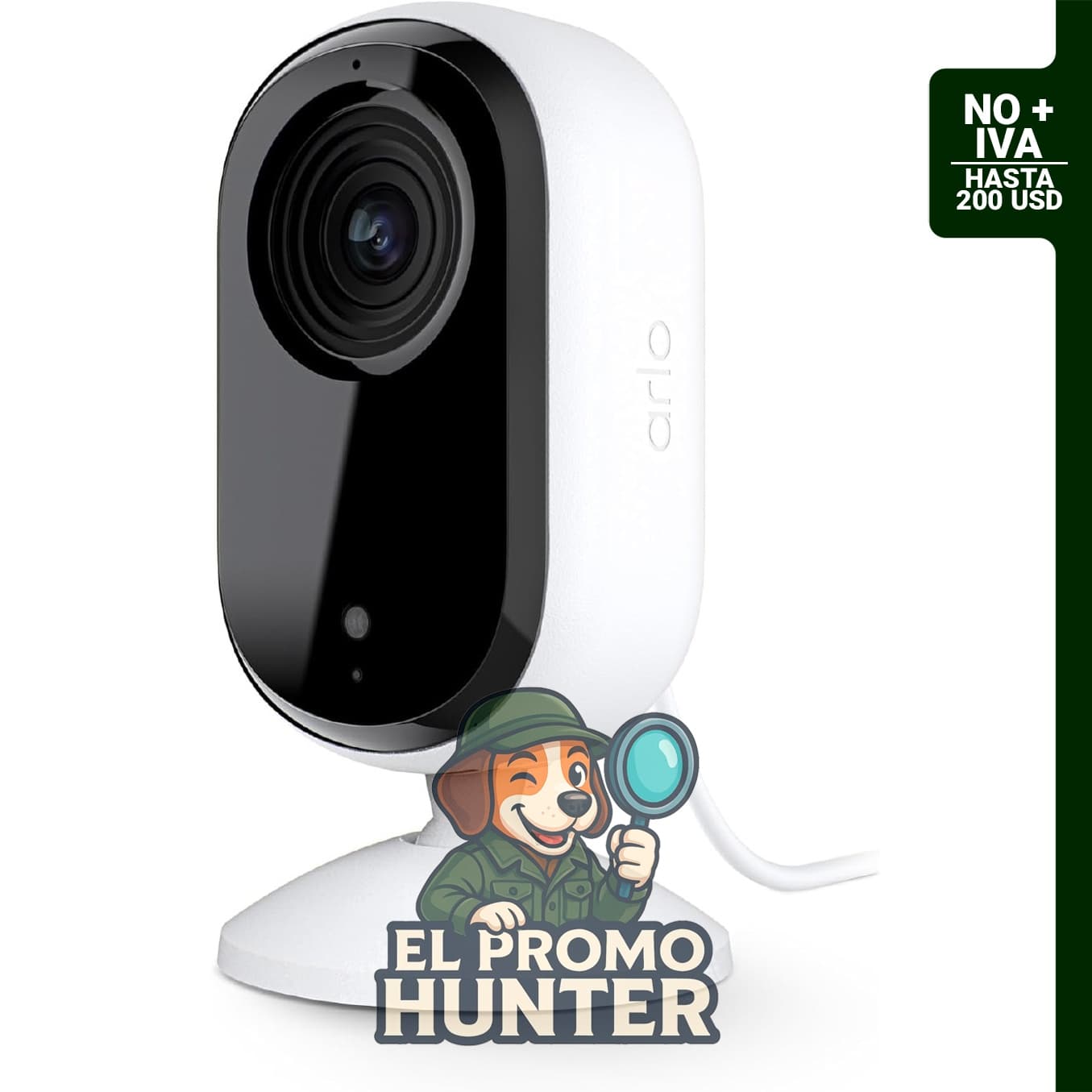 Cámara de seguridad Arlo Essential HD, cableada, para interiores, con audio bidireccional y visión.