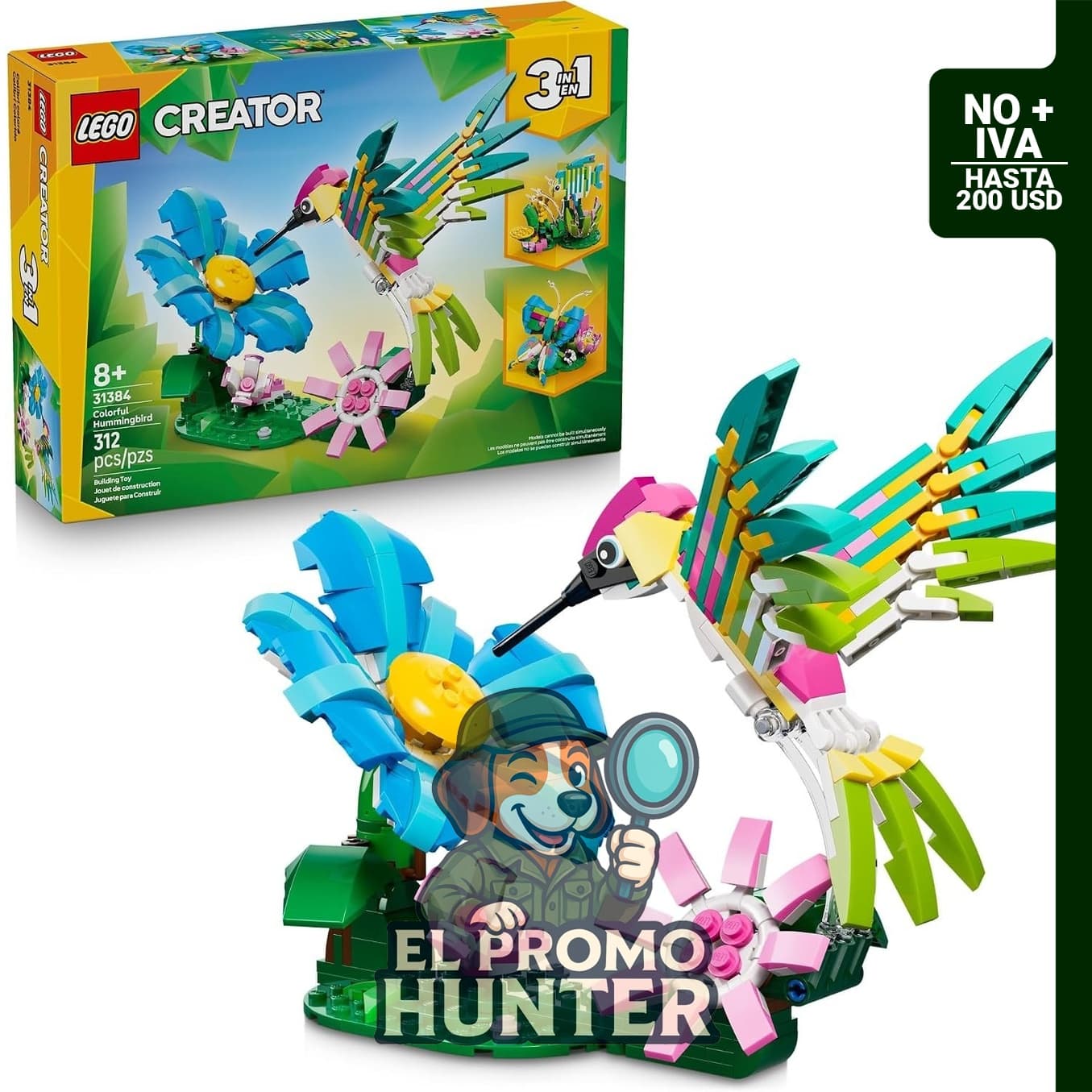 LEGO Creator 3 en 1 Animales salvajes: Colibrí colorido 31384, juego de construcción.