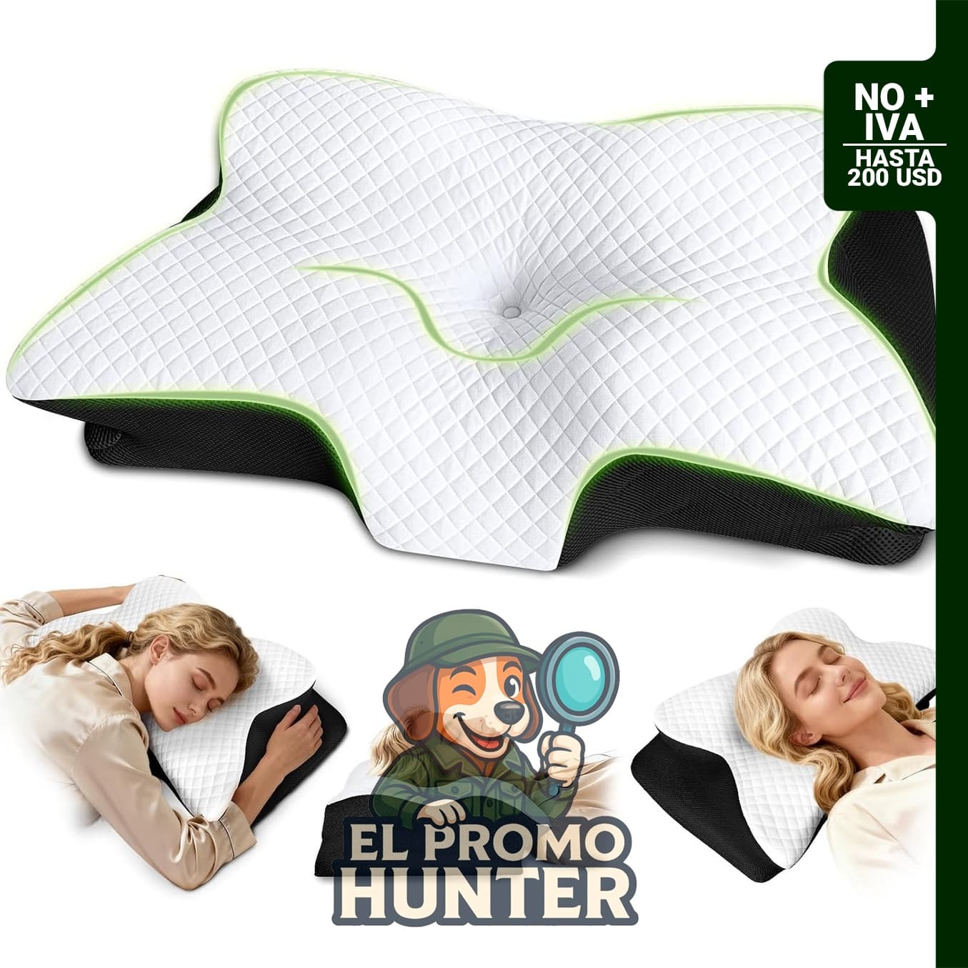 Almohada cervical de espuma viscoelástica para soporte del cuello.