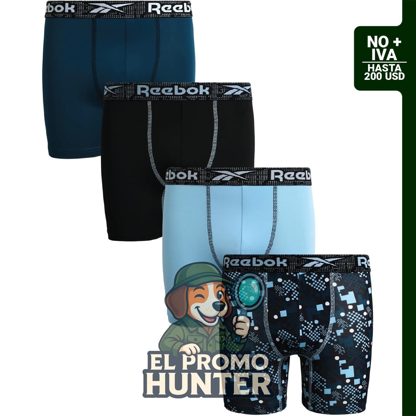 Reebok paquete de 4 calzoncillos tipo bóxer para niños, con tecnología que absorbe la humedad.