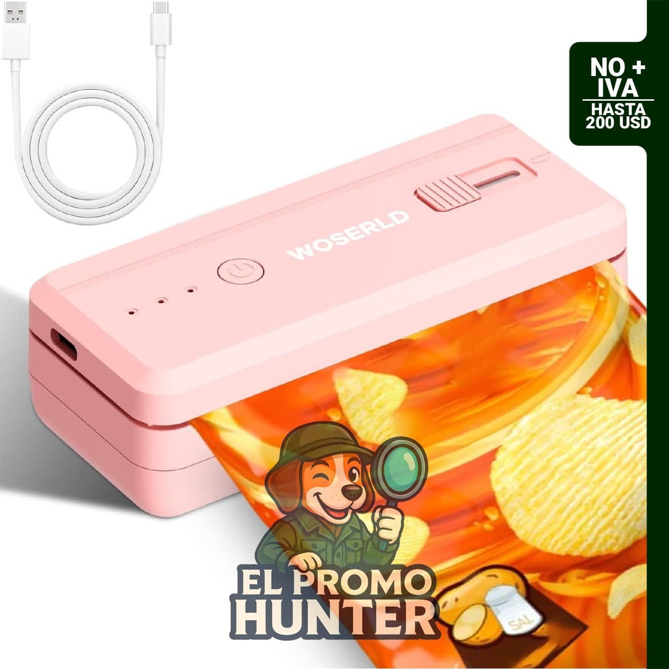 Mini sellador de bolsas y cortador imán de 1300 mAh recargable para envasado de alimentos.