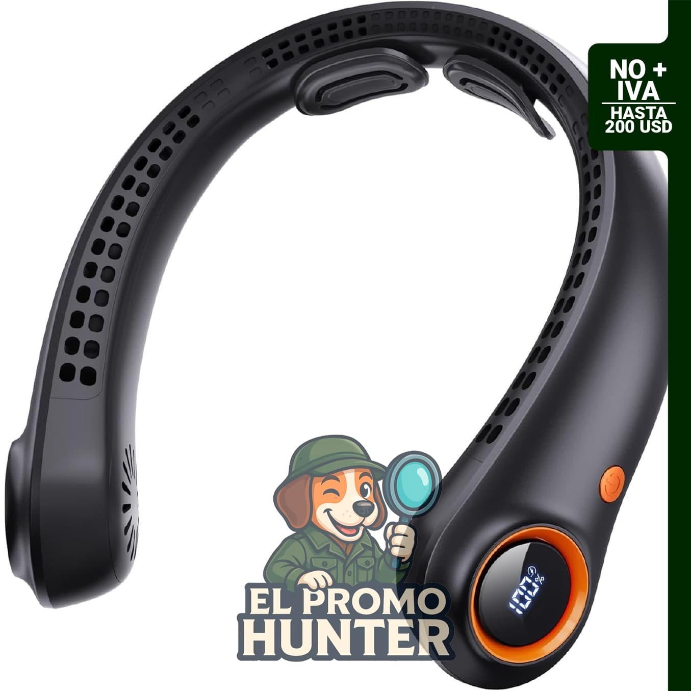 Ventilador de cuello portátil, recargable por USB, 5000 mAh, 5 velocidades, sin aspas.