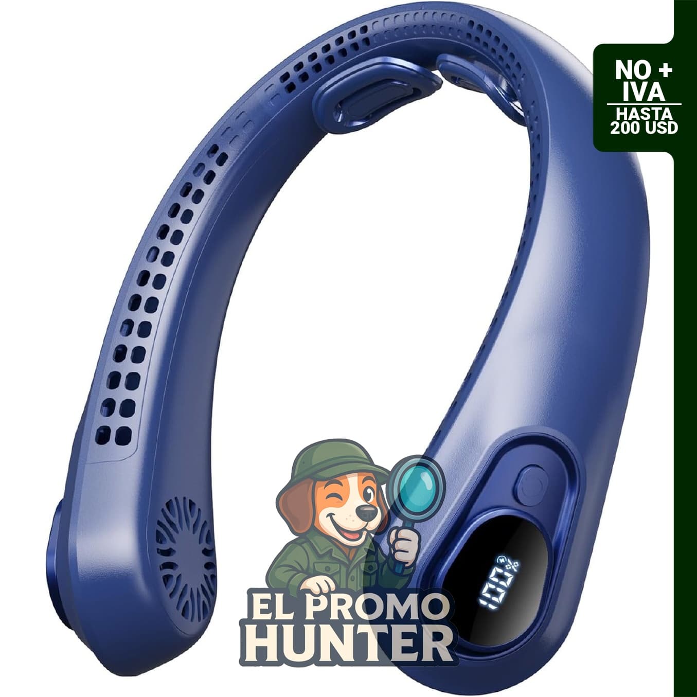 Ventilador de cuello portátil recargable con pantalla LED, 5 velocidades y batería de 5000 mAh.