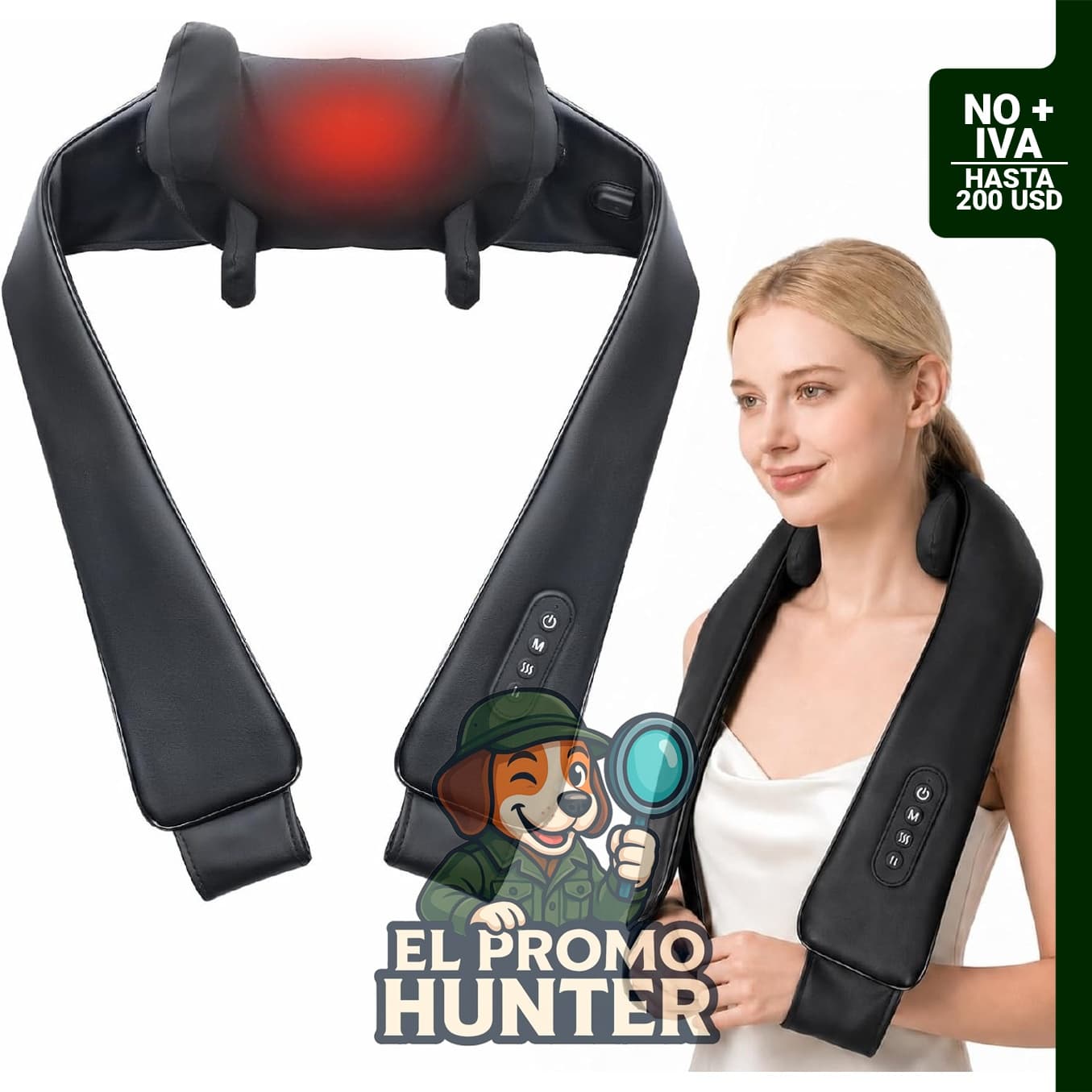 Masajeador de cuello y hombros inalámbrico con función de calor.