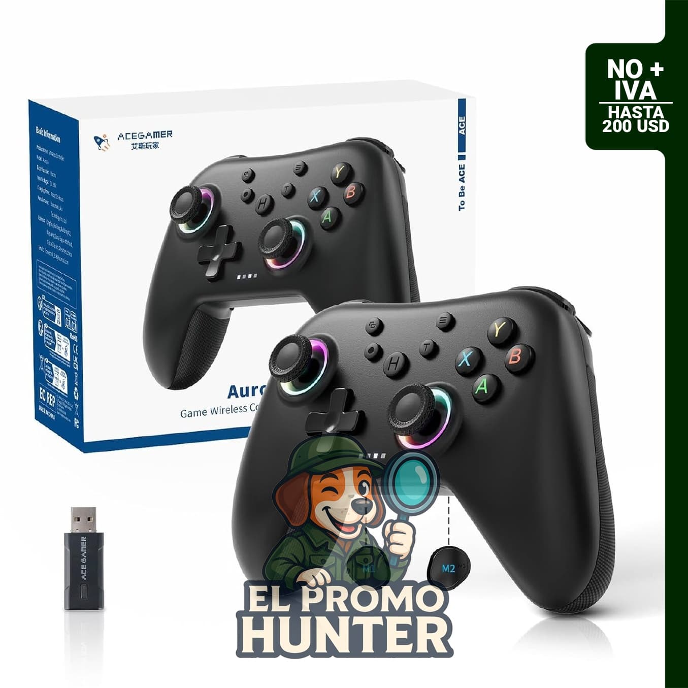 AceGamer Aurora II Controlador Inalámbrico Bluetooth 2.4G para PC, Android, Switch, iOS y Steam Deck.