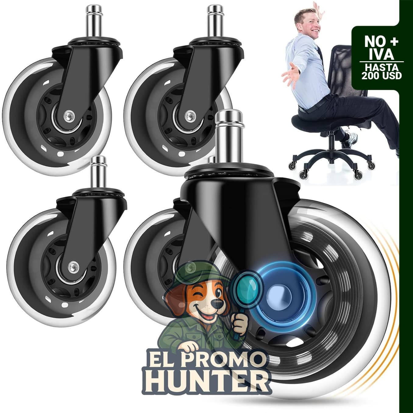 Ruedas para silla de oficina OVLLAN, juego de 5 ruedas de repuesto de 3 pulgadas con cuchillas de rodamiento.