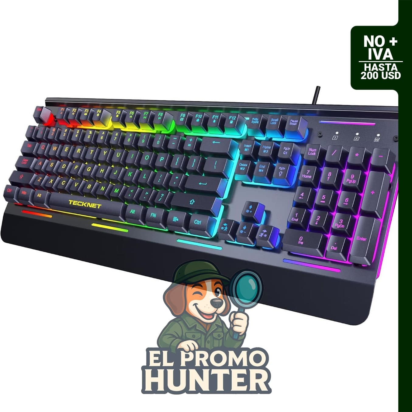TECKNET Teclado para juegos con cable, retroiluminado RGB.
