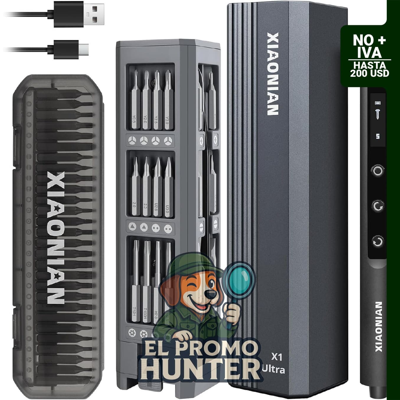 XIAONIAN Juego de destornilladores eléctricos de precisión 76 en 1, 3.7 V, con carga USB y 5 ajustes de par.