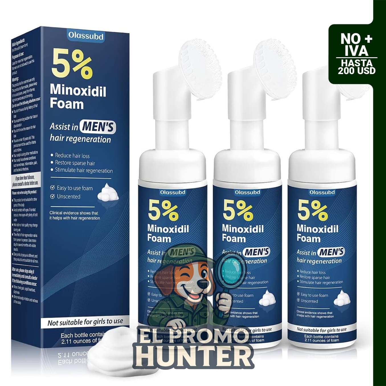 Espuma de minoxidil al 5 % para crecimiento del cabello en hombres.