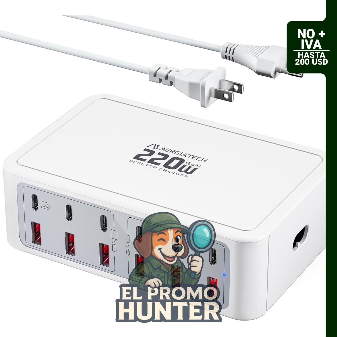 Estación de carga USB C de 12 puertos, concentrador de cargador GaN de 220W.