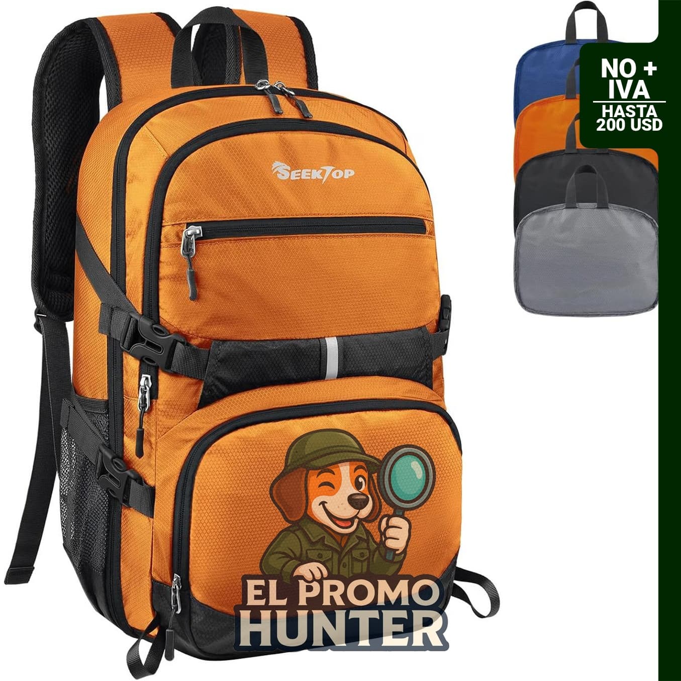 Seektop Mochila de viaje ligera de 40L, plegable, con múltiples bolsillos, color naranja.