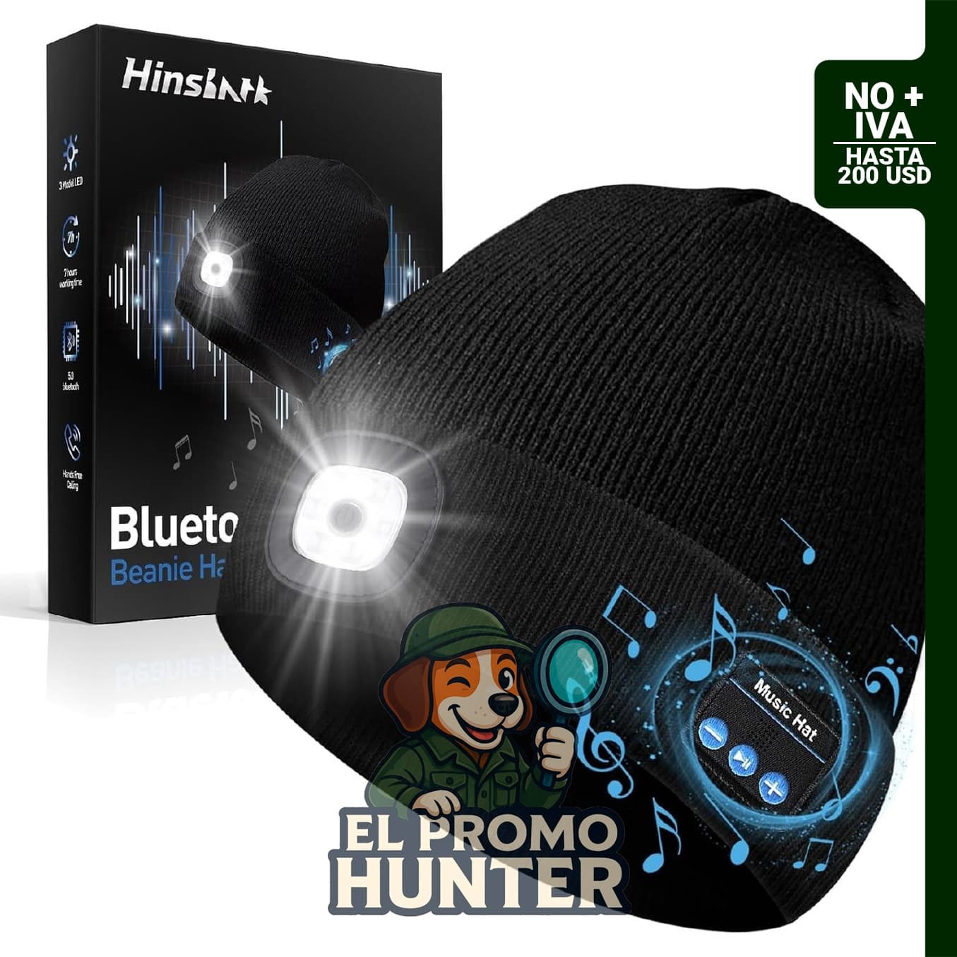 Gorro LED Bluetooth para hombres, accesorio práctico con iluminación.