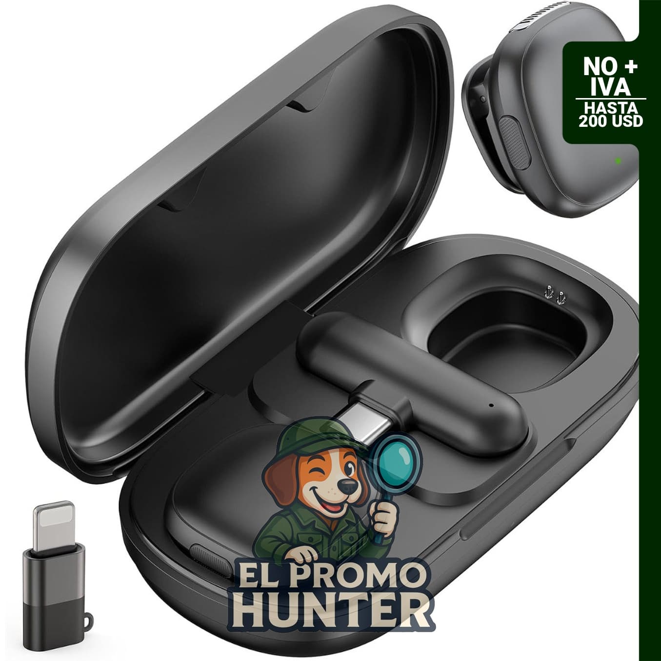 NPTCL Micrófono Lavalier inalámbrico para iPhone 17/16/15, con cancelación de ruido y estuche de carga.