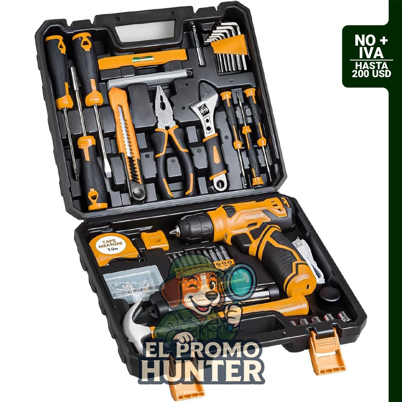 Conjunto de herramientas con taladro inalámbrico de 8V, 132 piezas.