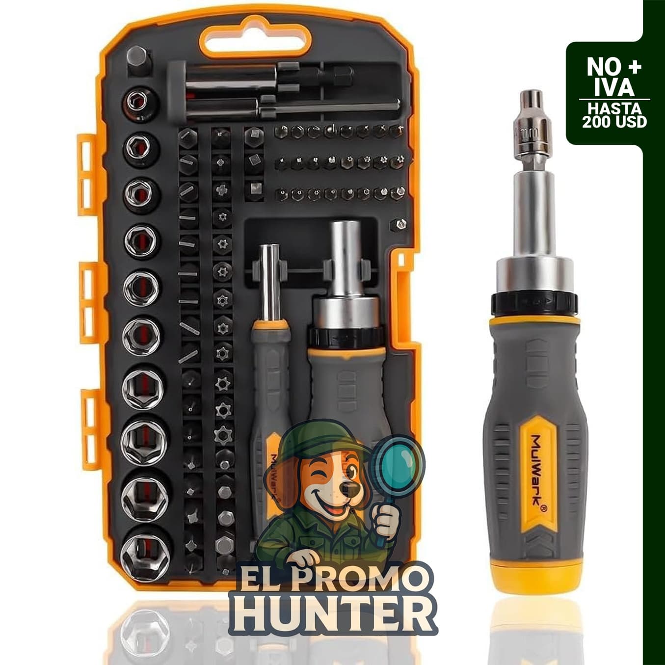MULWARK Juego de Puntas de Destornillador y Kit de Dados de 77 piezas con estuche para bricolaje.
