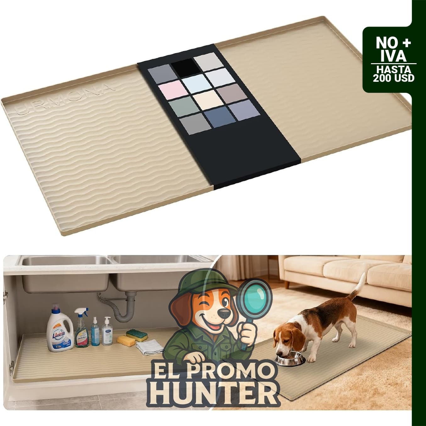 URMONA Tapete de silicona impermeable de 40" x 22" (102 x 56 cm) para cocina y baño, protector de estante.