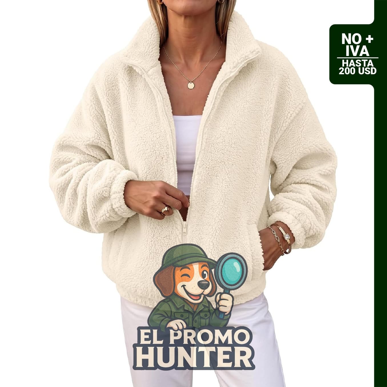 Trendy Queen Chaqueta de forro polar Sherpa con cremallera completa para mujer.