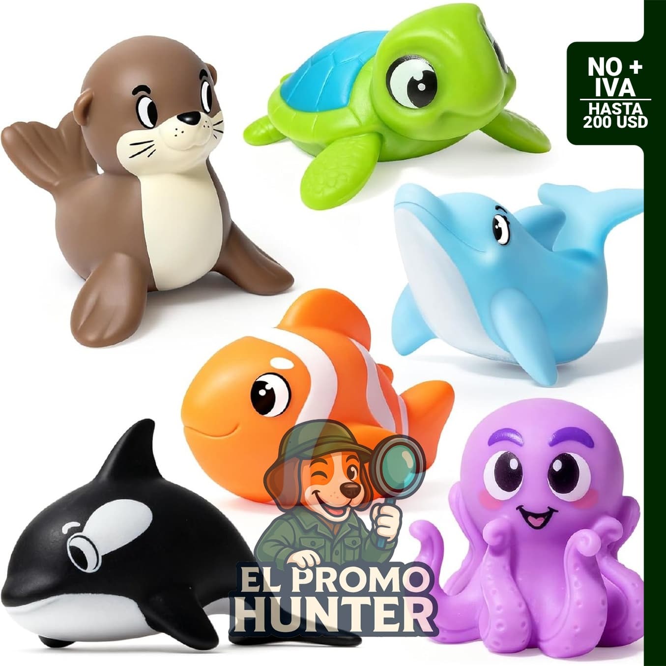 Juguetes de baño sin moho, set de 6 juguetes oceánicos para bebés de 1 a 3 años, diseño sin agujero.
