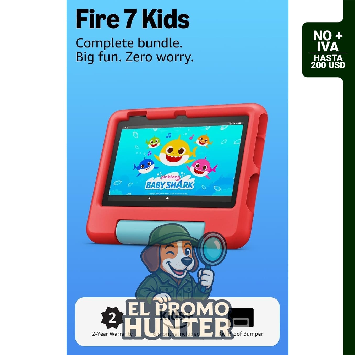 Amazon Tablet Fire 7 Kids, 7", 16 GB, color rojo, diseñada para niños de 3 a 7 años.