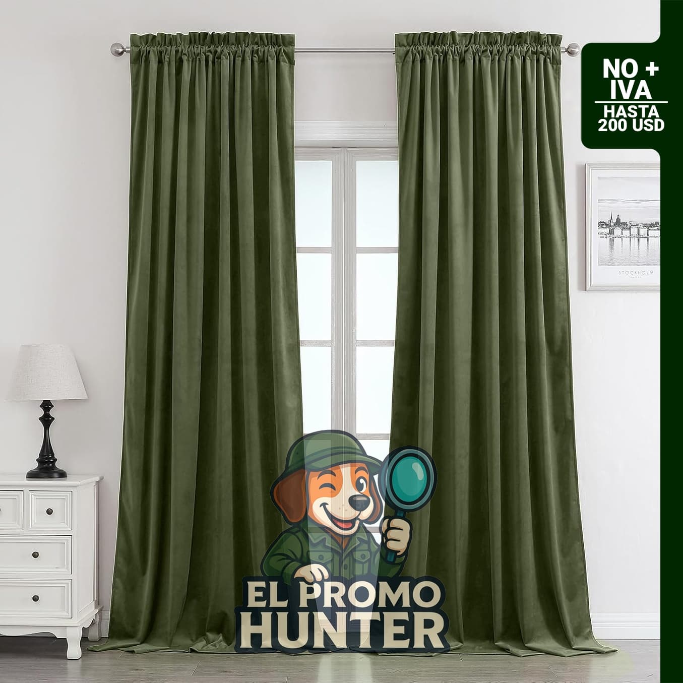 Benedeco cortinas de terciopelo verde musgo, con aislamiento térmico y bolsillo para barra.