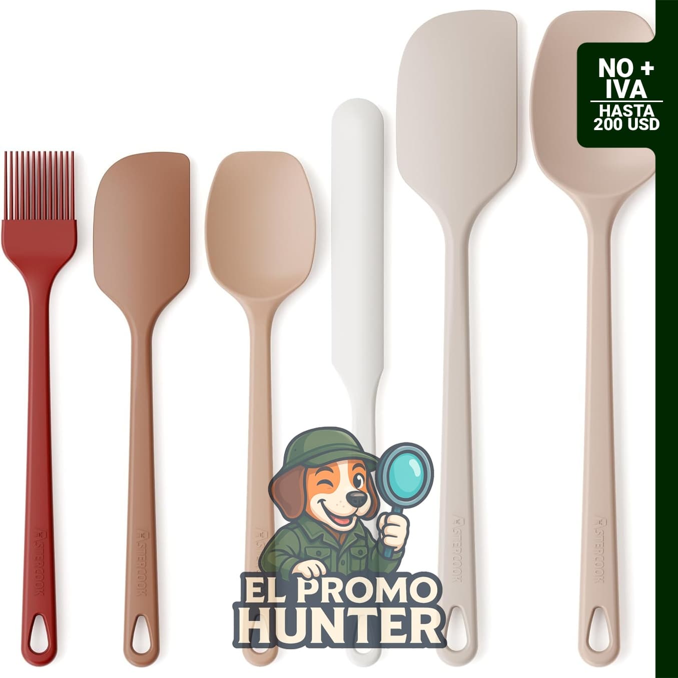 Astercook juego de espátulas de silicona de 6 piezas, resistentes al calor hasta 560 °F, núcleo de acero inoxidable, antiadherentes y aptas para lavavajillas.