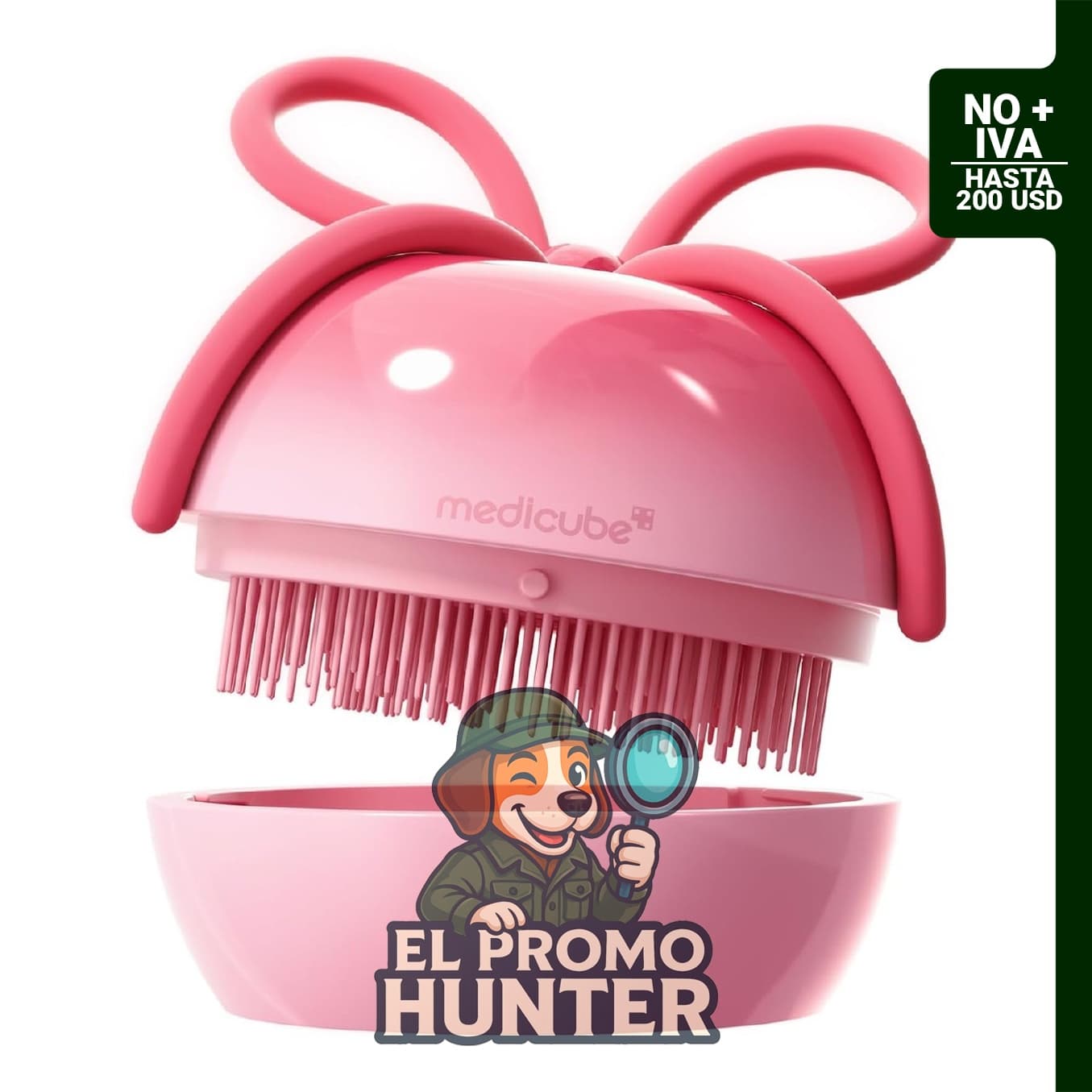 Medicube cepillo desenredante para cabello con cinta de cereza.