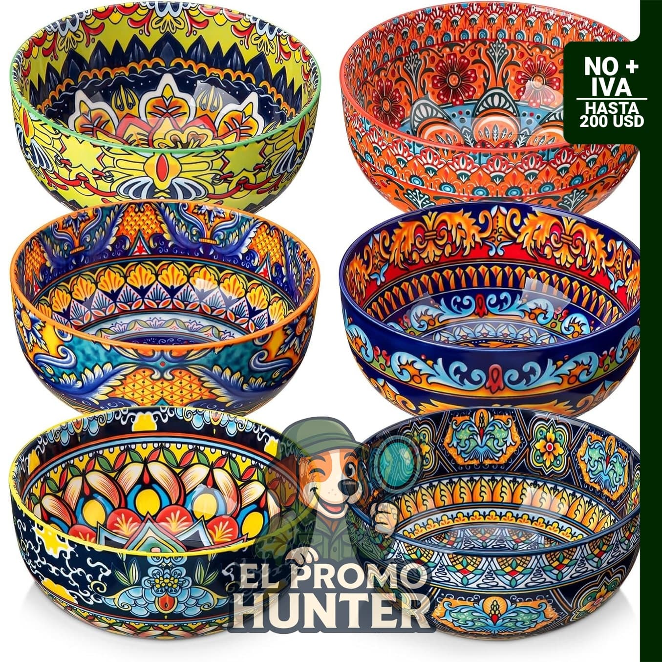 Juego de 6 cuencos de cereales y sopa de porcelana de 28 cm.