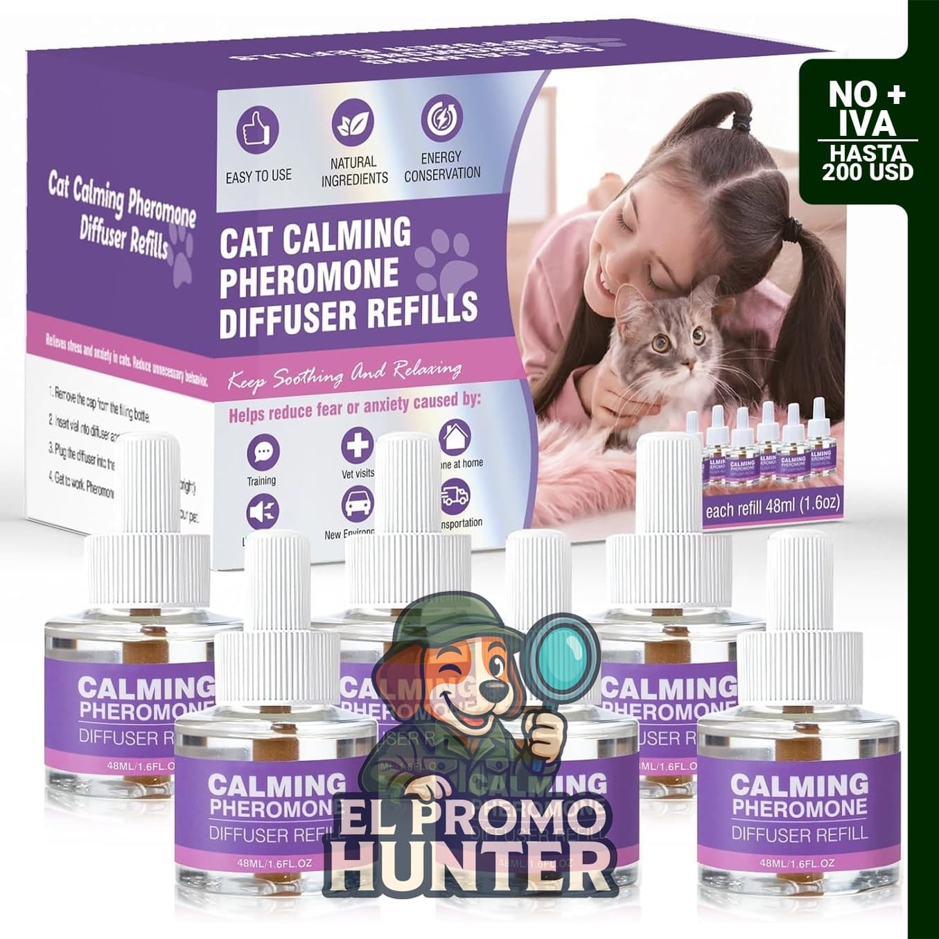 Difusor calmante de feromonas para gatos, paquete de 6 unidades.