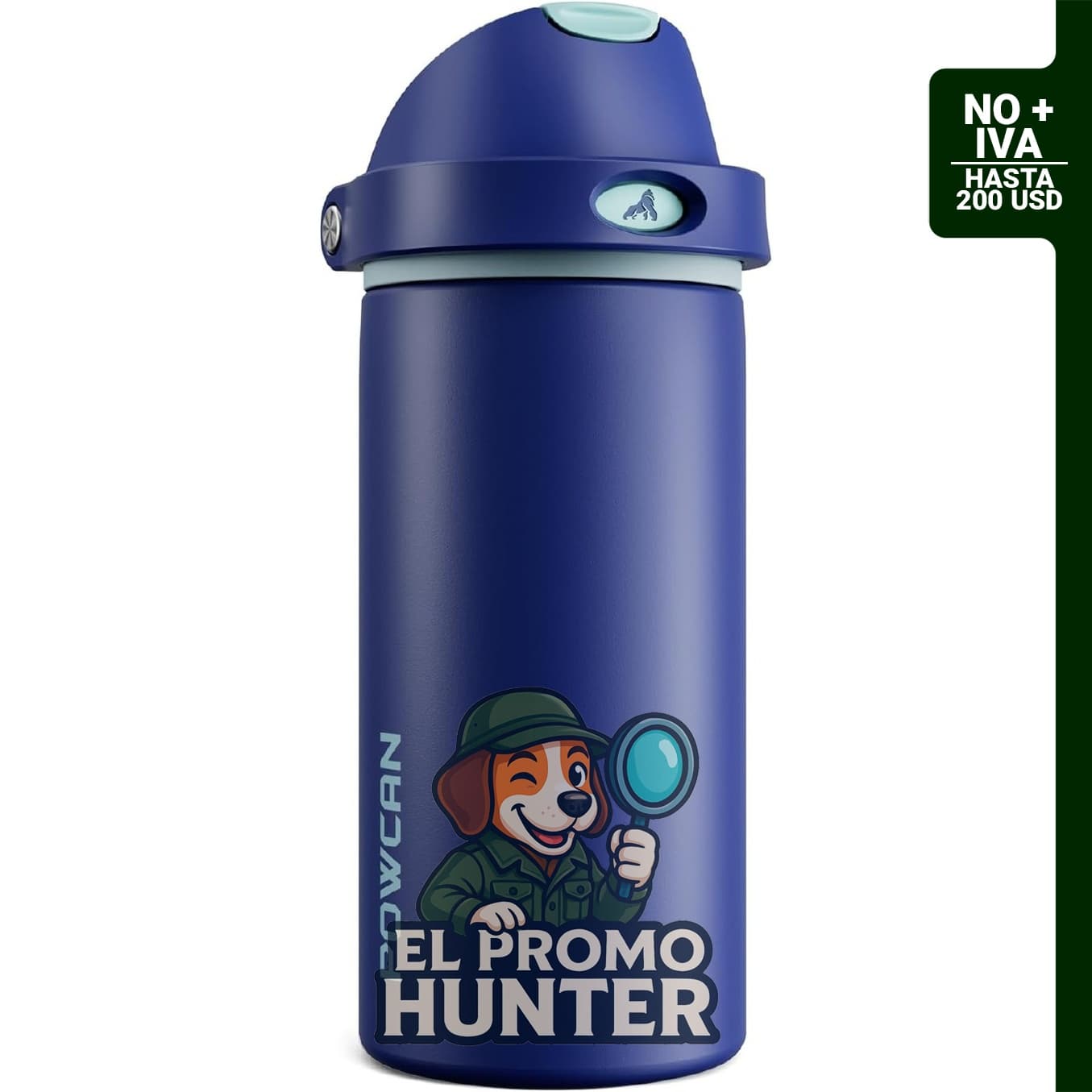 Botella de agua aislada POWCAN de 18 oz, acero inoxidable, boquilla 2 en 1 y popote deslizante.