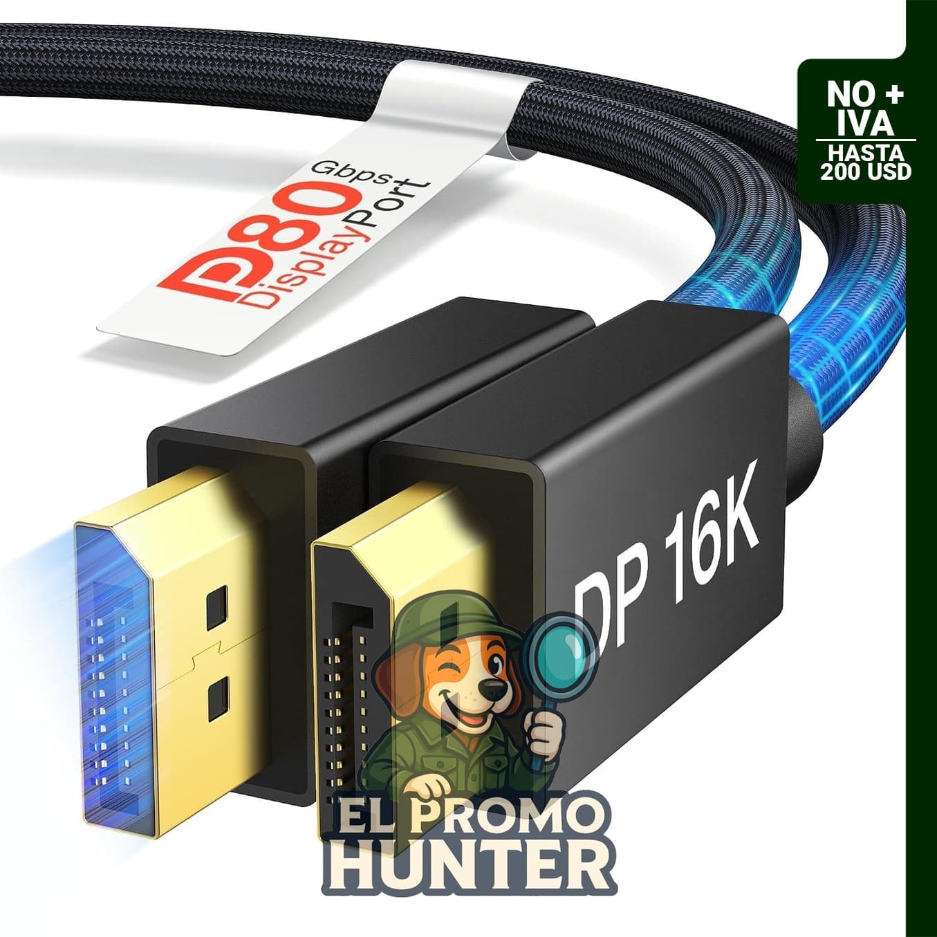 Cable DisplayPort IVANKY 2.1 de 80Gbps, compatible con 16K@60Hz, 8K@120Hz y 4K@240Hz.