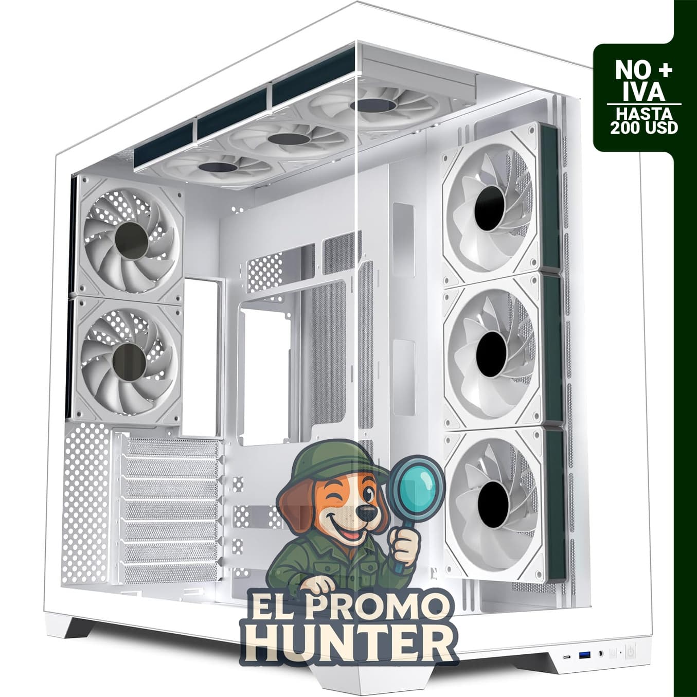 KEDIERS ATX - Carcasa trasera para PC con 8 ventiladores PWM ARGB, paneles de vidrio panorámico y soporte RAD de 42 cm, color blanco.