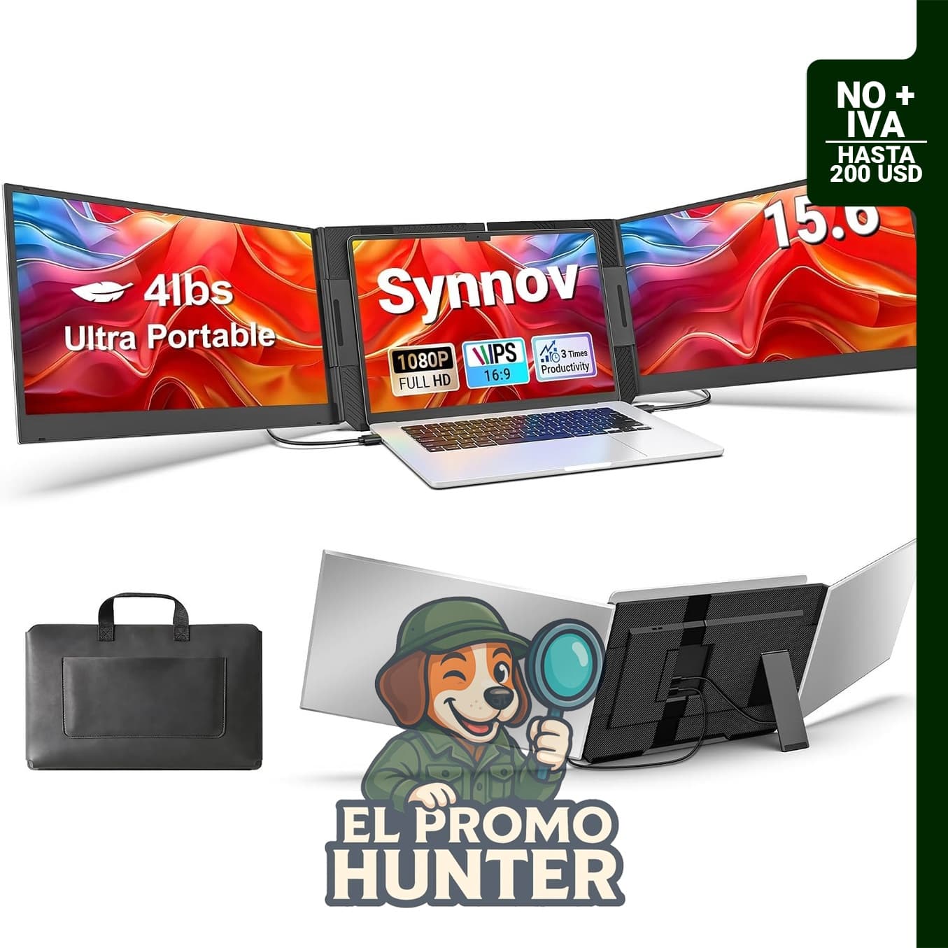 Synnov Extensor de pantalla para laptop de 15.6" (39.6 cm), monitor triple portátil FHD 1080P, compatible con laptops de 12 a 17.3".
