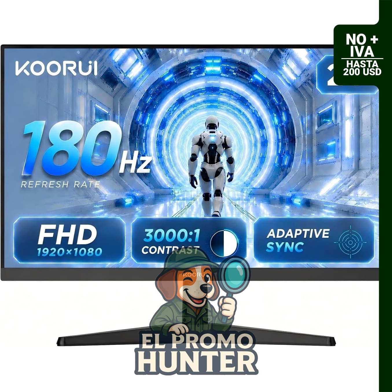 KOORUI Monitor de 24" (61 cm) FHD 165 Hz, IPS, 1 ms, colores sRGB 99%, Adaptive Sync, montaje VESA.