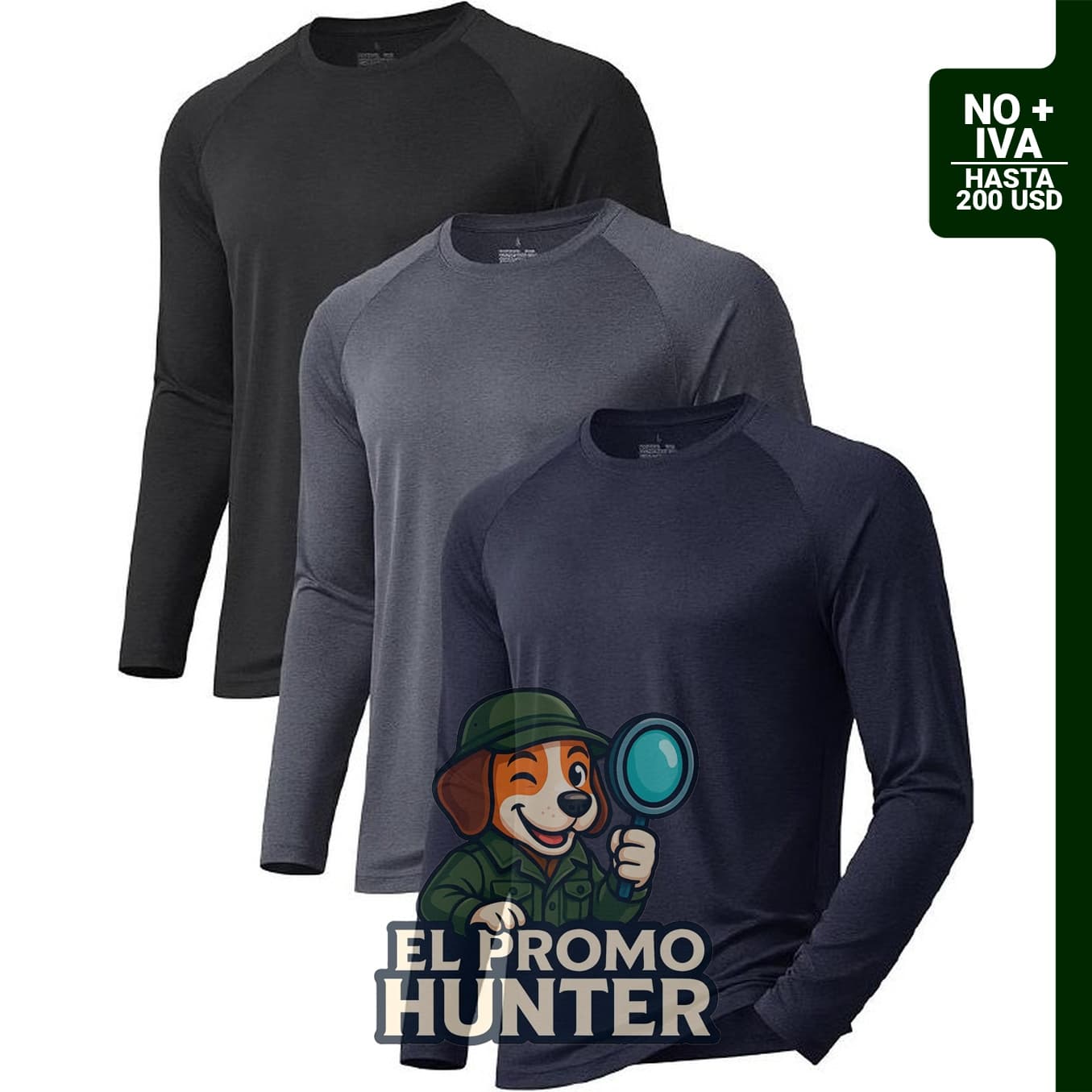 Paquete de 3 camisetas de manga larga para hombre, con protección solar y secado rápido.
