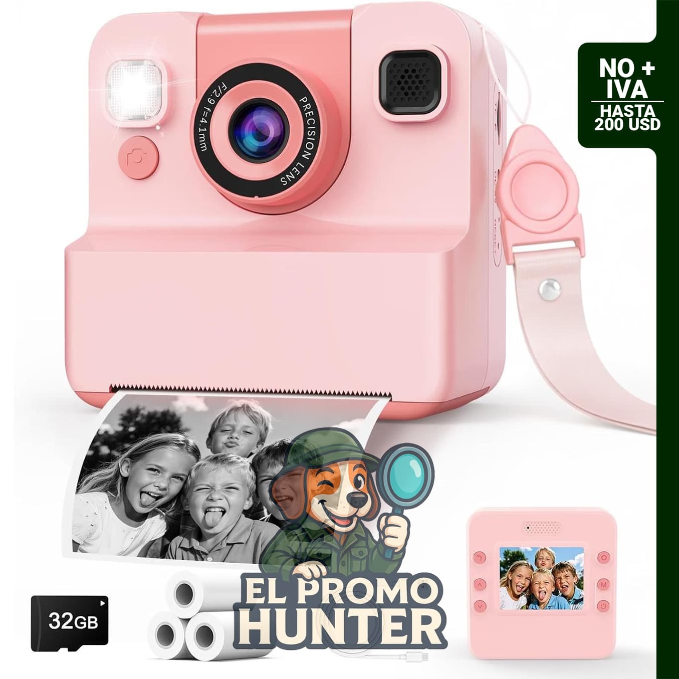 Cámara digital para niños con impresión instantánea, HD 1080P.
