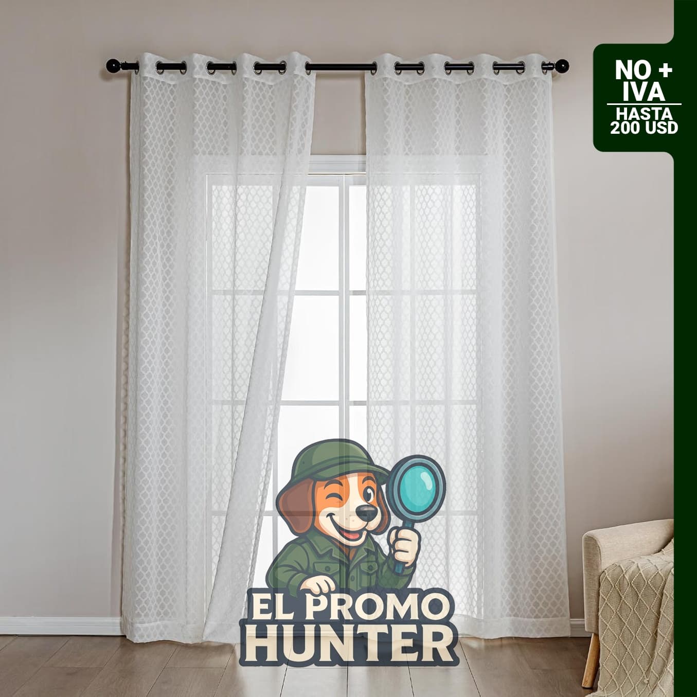 Cortinas traslúcidas de encaje Amazon Basics, juego de 2 paneles, 42" x 95" (107 cm x 241 cm), trébol blanco.
