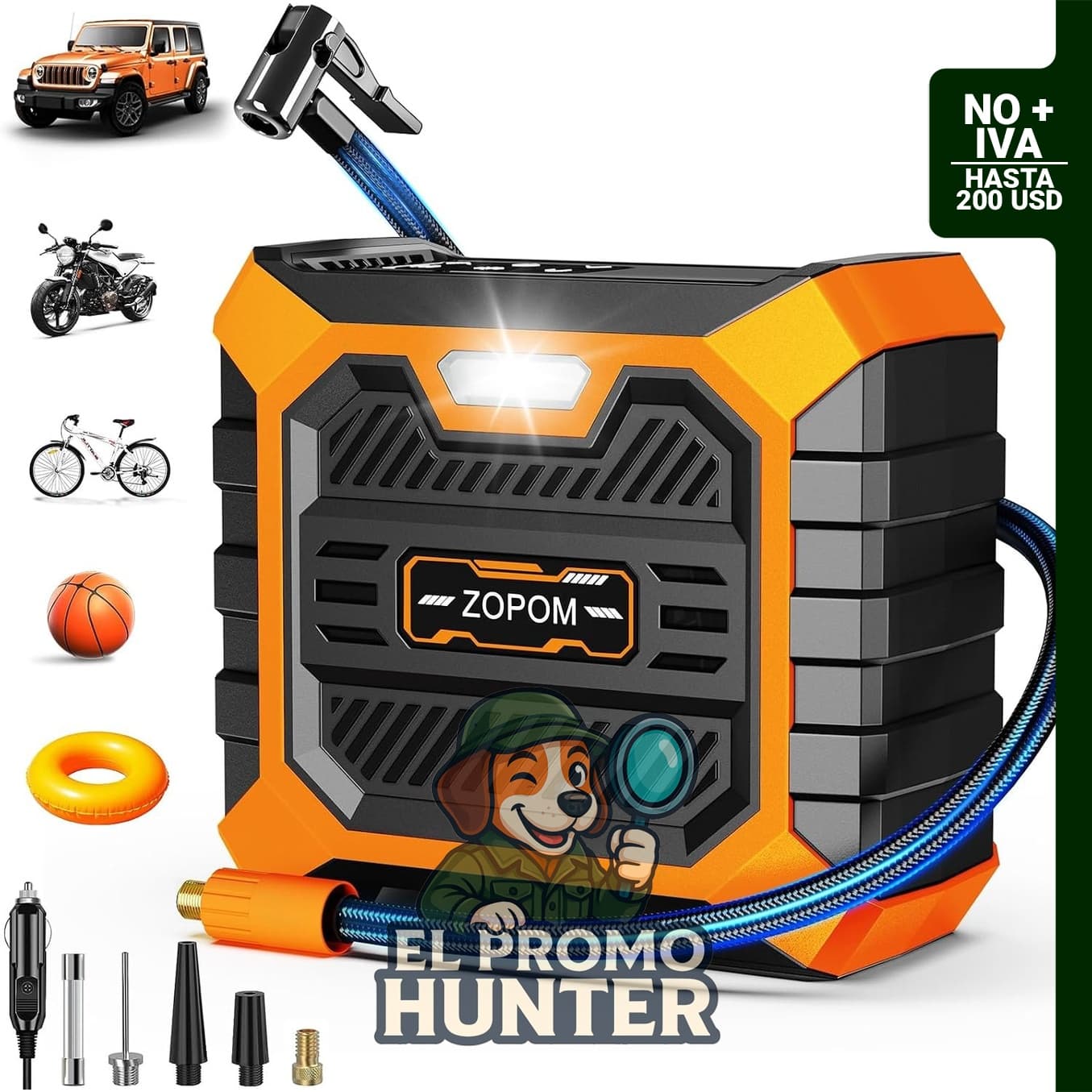 Inflador de neumáticos portátil DC 12 V con manómetro digital, adecuado para automóviles y bicicletas.