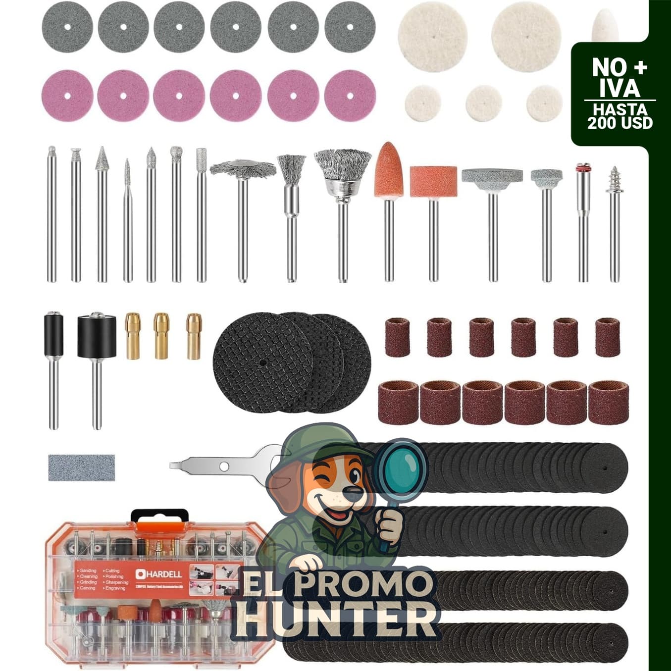 HARDELL Kit de herramientas rotativas de 227 piezas con vástagos de 1/8.
