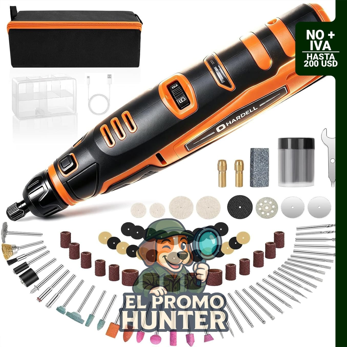 HARDELL herramienta rotativa inalámbrica de 12 V con 6 velocidades y 94 accesorios.
