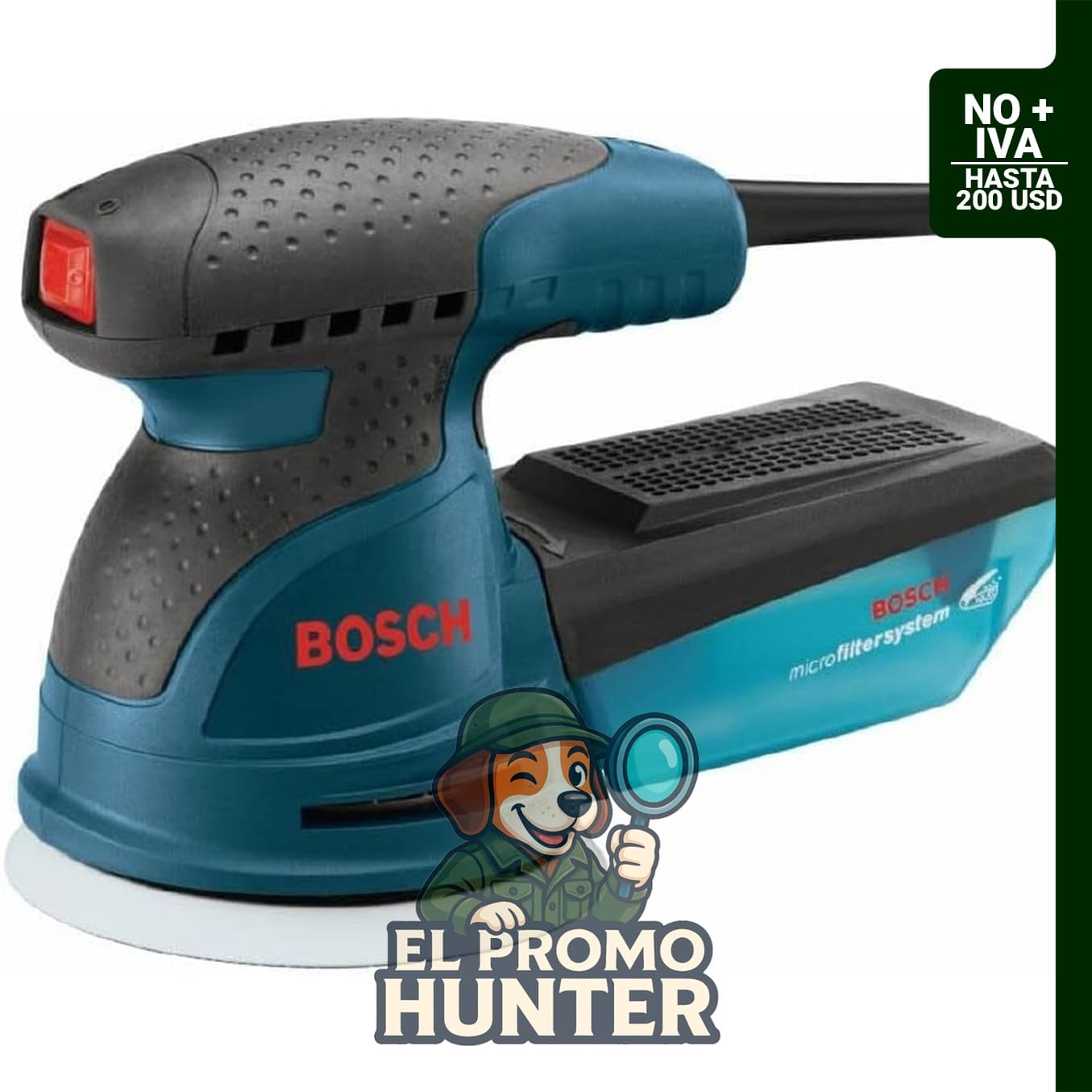 BOSCH ROS10 Lijadora de órbita aleatoria de palma, 5" (12.7 cm), 120 V.