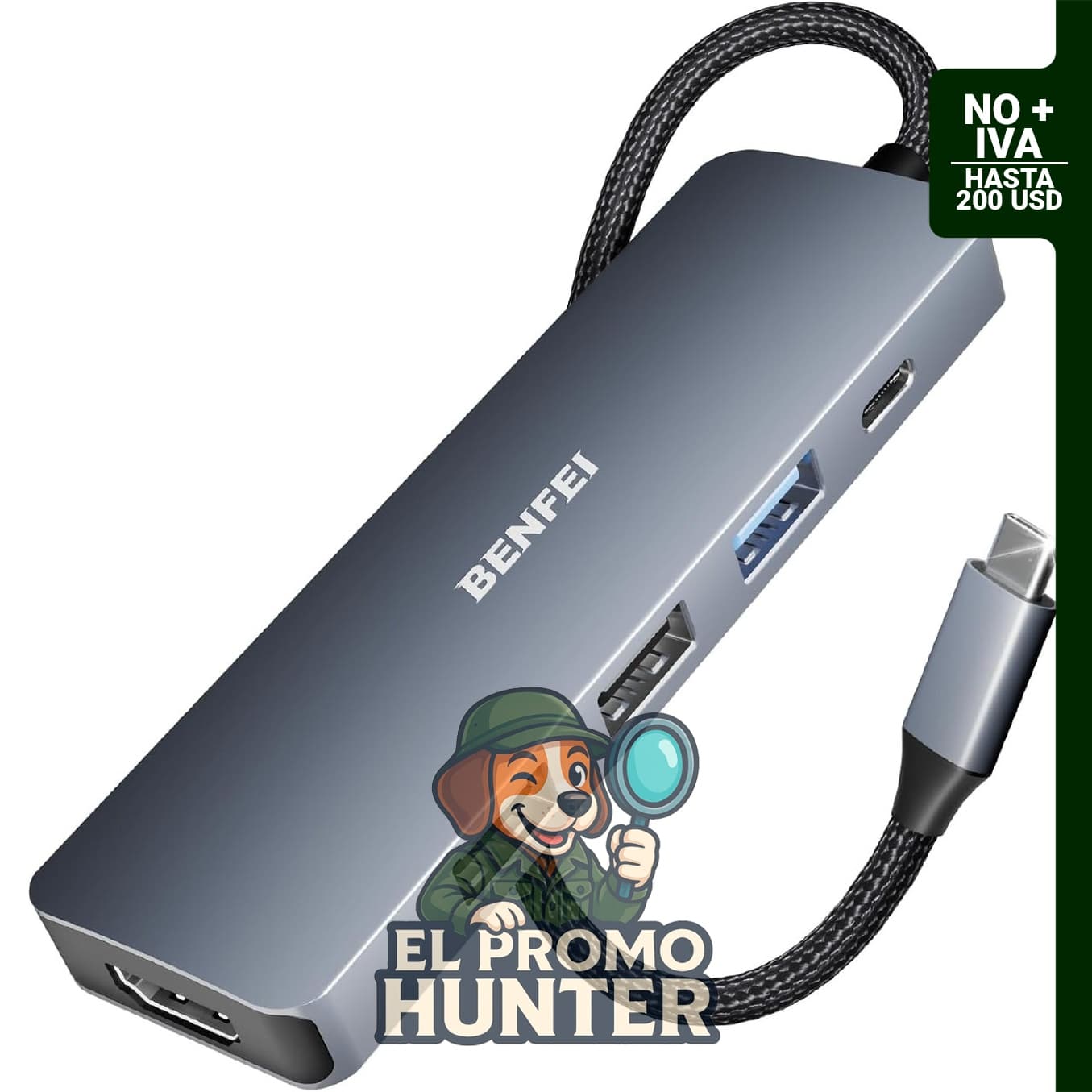 BENFEI Hub USB C 5 en 1 con HDMI 4K, 3 puertos USB-A y entrega de energía de 100W.