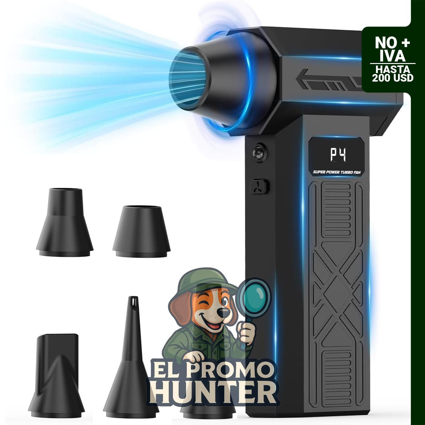 Plumero de aire comprimido, soplador de mano de 280,000 RPM con 4 accesorios.