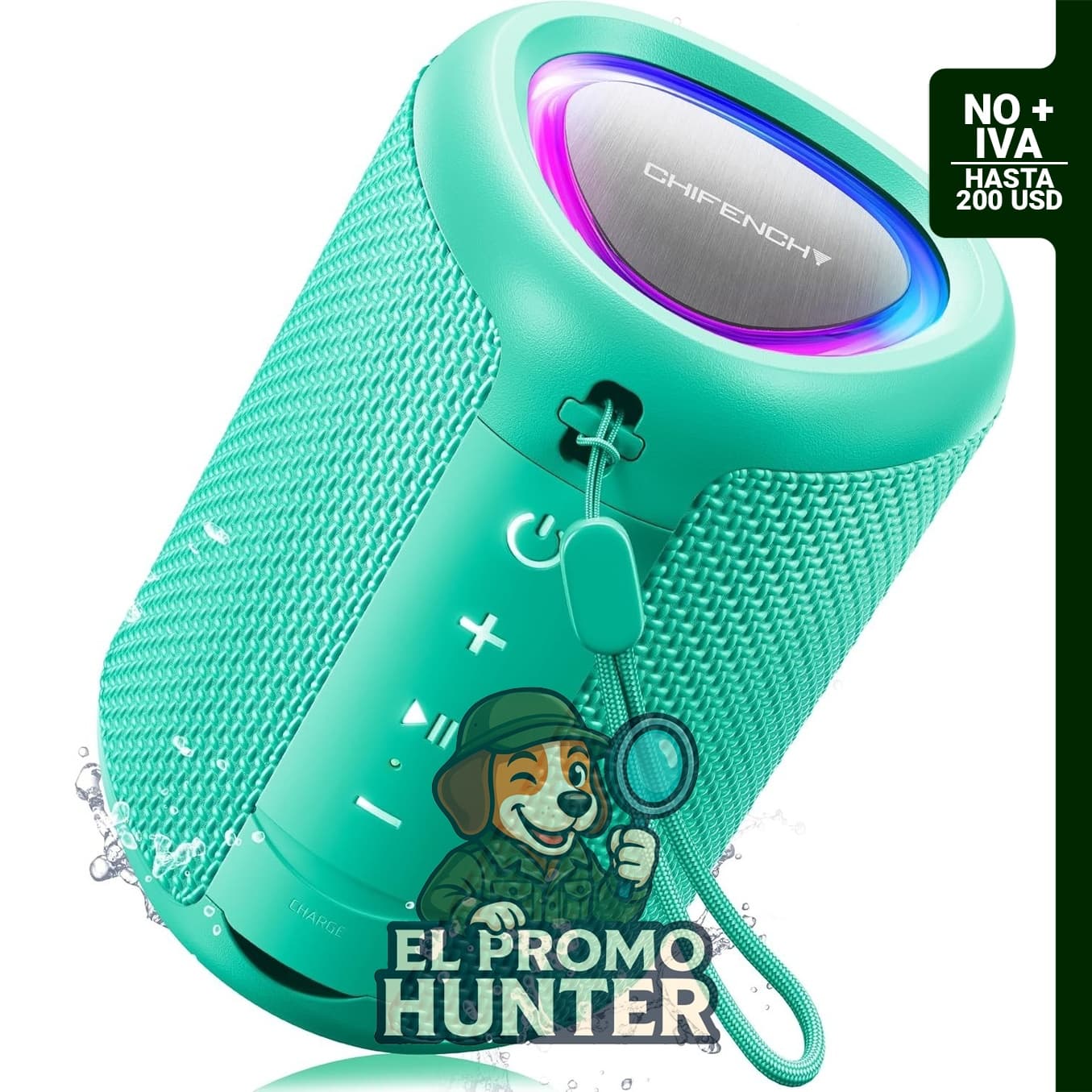 Altavoz Bluetooth portátil, ideal para viajes al aire libre.