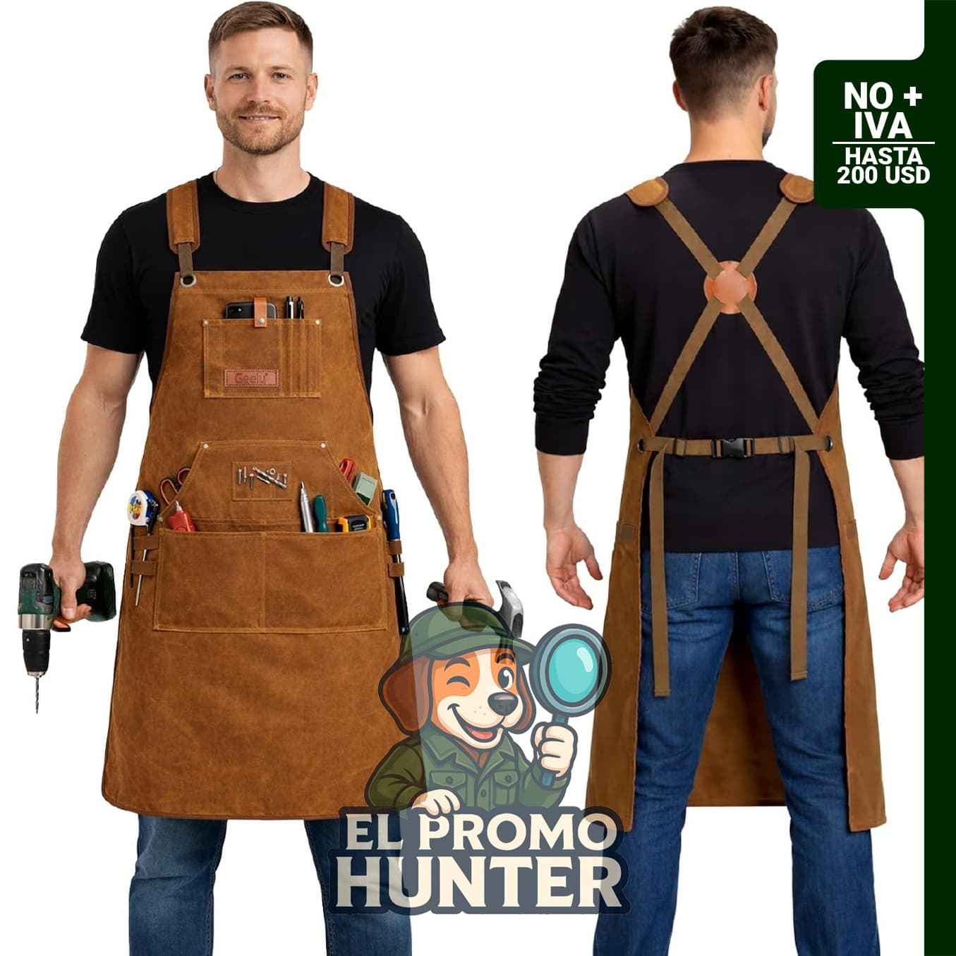 Geelu Delantal de carpintería de 16 oz, lona encerada con 10 bolsillos para herramientas.