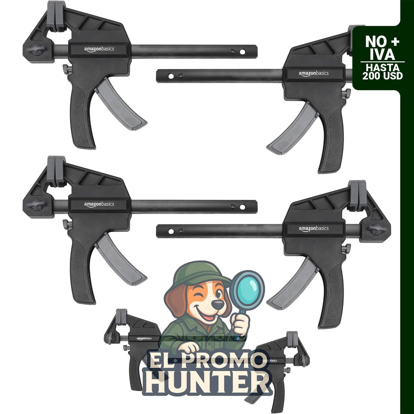 Amazon Basics Juego de 6 abrazaderas de gatillo, incluye 2 de 4 pulgadas y 4 de 6 pulgadas.
