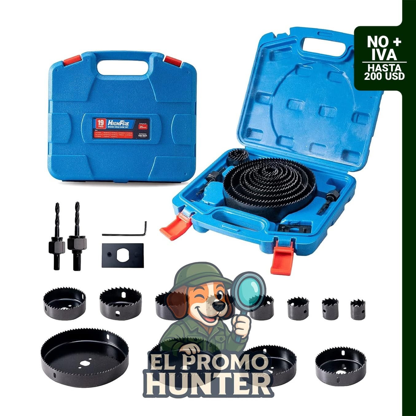 Juego de 19 piezas de sierra perforadora de 3/4 a 6 pulgadas (19.1 a 152.4 mm) para madera blanda y PVC.