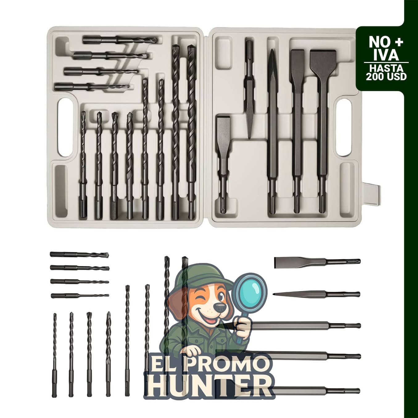toolant Juego de brocas de martillo giratorio SDS Plus de 17 piezas para mampostería.