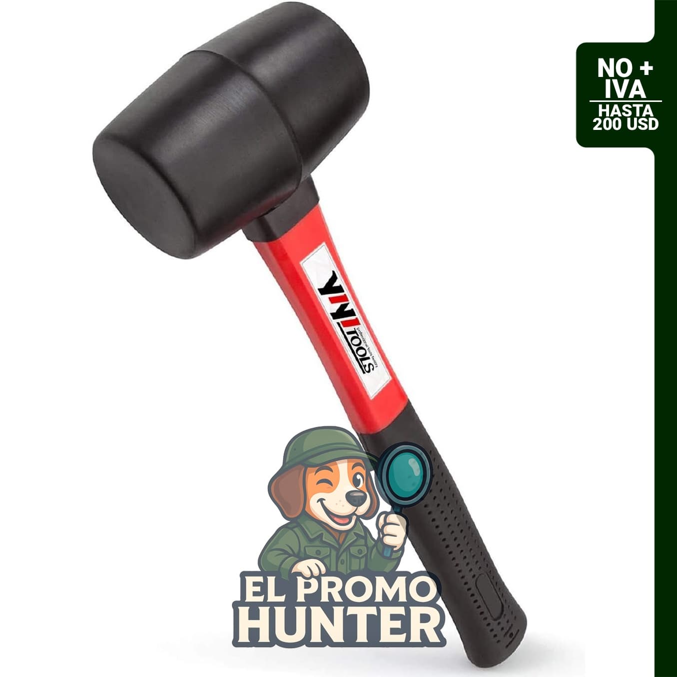 YIYITOOLS YY-2-005 - Martillo tipo mazo de goma con mango de fibra de vidrio de 16 oz (454 g).
